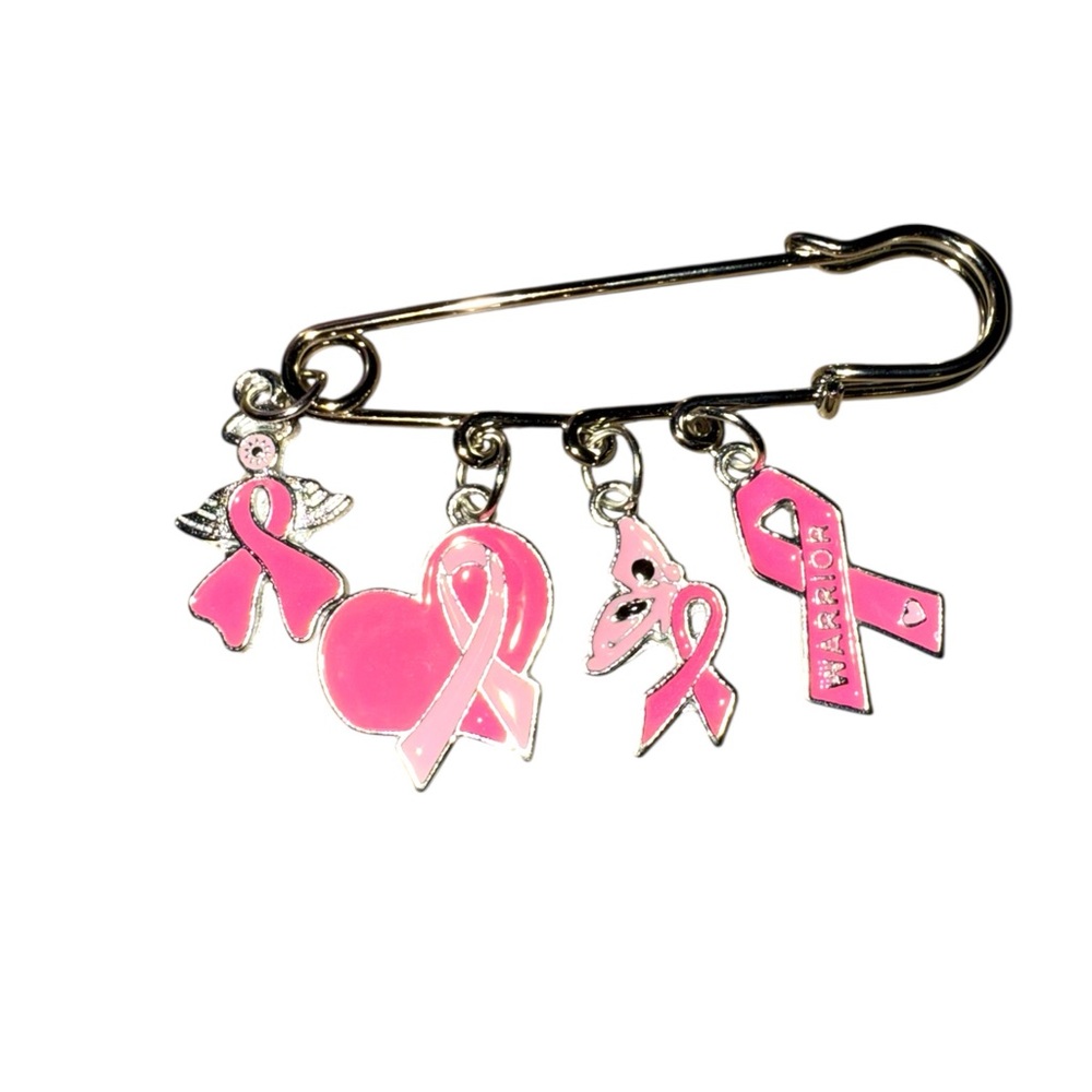 Breast Cancer Awareness Multi Charms Pink Safety Pin